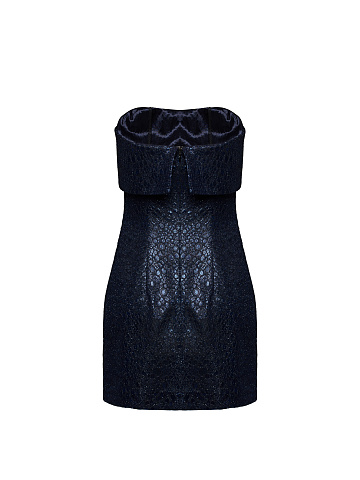 Metallic Blue Snakeskin Printed Mini Dress, 2