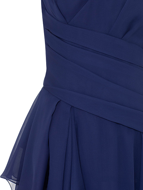 Dark Blue Chiffon Dress With Asymmetrical Flounces, 3