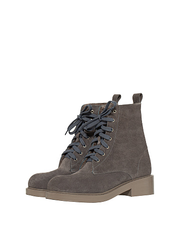 Grey Velour & Fur Lace Up Boots, 1