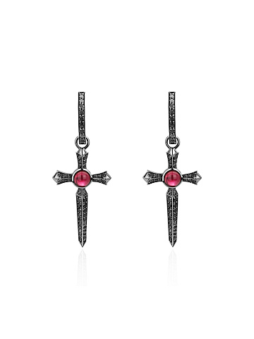 Black Gold, Garnet & Black Diamonds Cross Earrings, 1