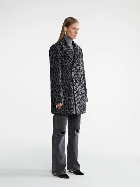 Grey short coat with leopard print, 3
