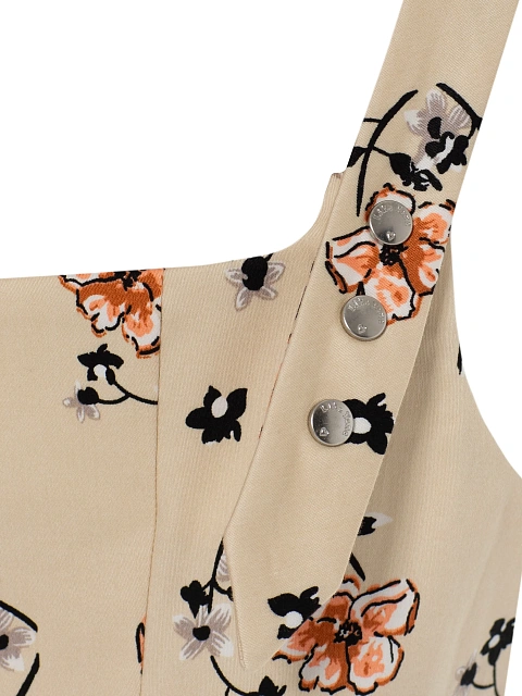 Beige cotton mini dress with floral print, 4 Beige cotton mini dress with floral print, 4