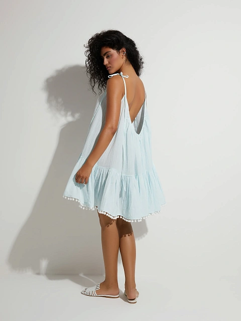 Light Blue Open Back Muslin Mini Dress, 5 Light Blue Open Back Muslin Mini Dress, 5
