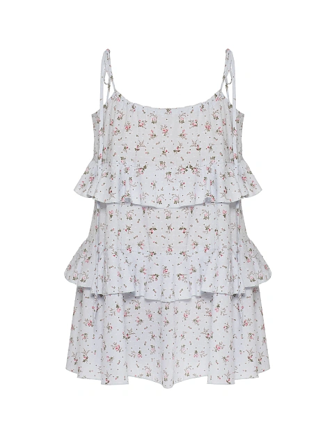Light Blue Floral Print Cotton Mini Dress With Ruffles, 1 Light Blue Floral Print Cotton Mini Dress With Ruffles, 1