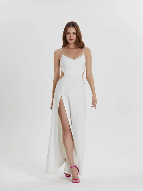 Crystals Embellished White Cut Out Maxi Dress, 5 Crystals Embellished White Cut Out Maxi Dress, 5