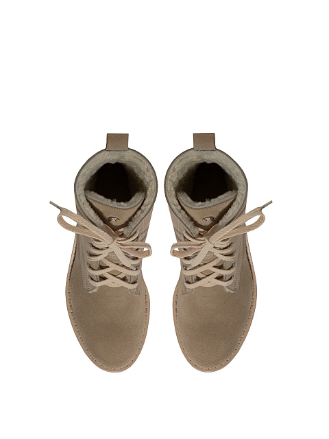 Beige Velour & Fur Lace Up Boots, 4