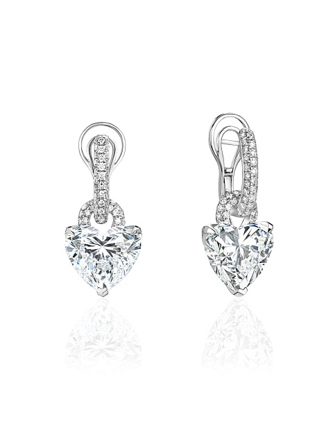 White earrings with LG diamonds in a heart cut, 1