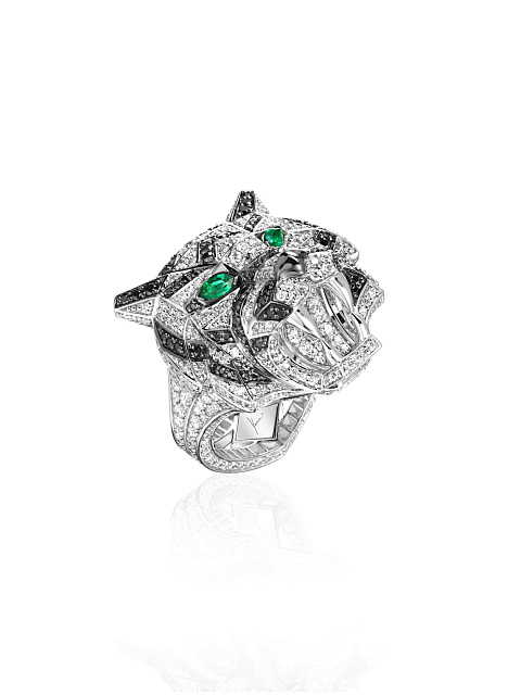 White gold ring with diamonds and emeralds, 1