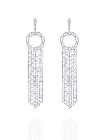 Round Sapphire, White Pearl & White Gold Earrings, 1