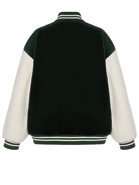 Green Oversized Mink Fur Varsity Jacket, 2