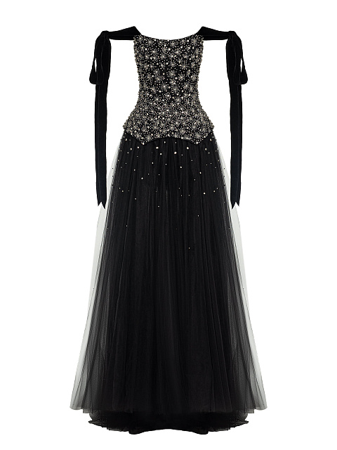 Black Tulle Maxi Dress With Crystals, 1 Black Tulle Maxi Dress With Crystals, 1