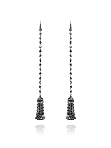 Tassel earrings in blackened gold with black diamonds, 1