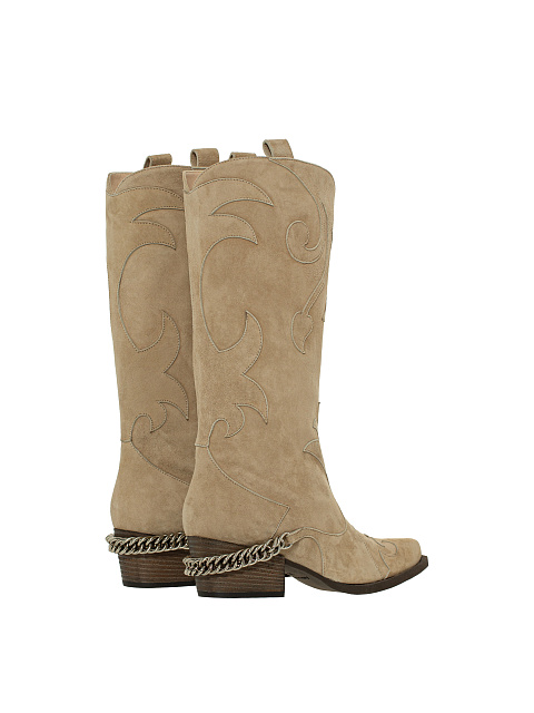 Beige Leather Embroidered Cowboy Boots, 3