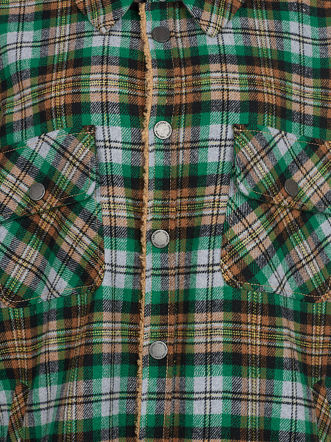 Men's Green Checked Faux Fur Lined Shirt, 3 Men's Green Checked Faux Fur Lined Shirt, 3