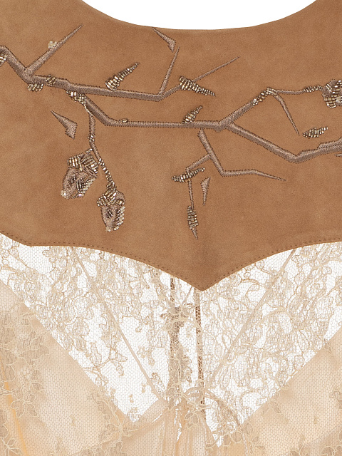 Beige Lace And Suede Midi Dress, 5