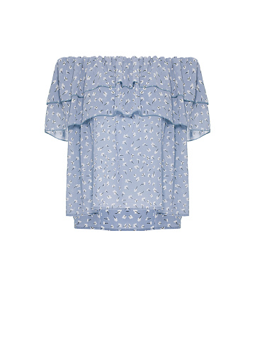 Blue Chiffon Off Shoulder Top, 1