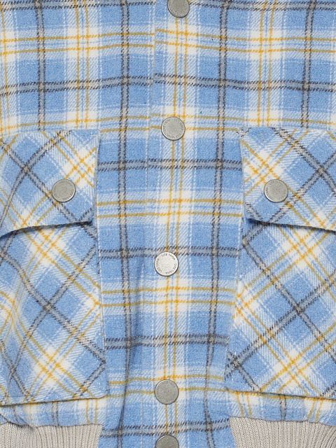 Light Blue Plaid Cropped Bomber Jacket, 3 Light Blue Plaid Cropped Bomber Jacket, 3