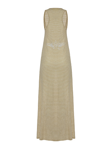 Beige Striped Linen Maxi Dress, 2