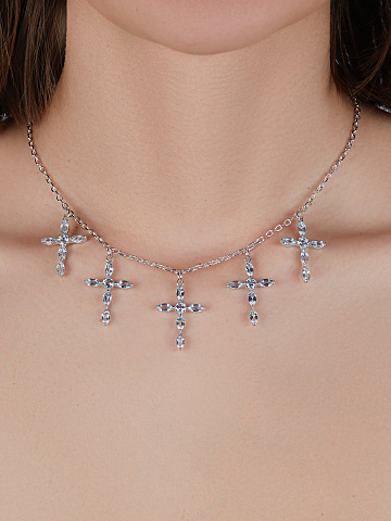 Blue Topaz & Silver "5 Crosses" Necklace, 2
