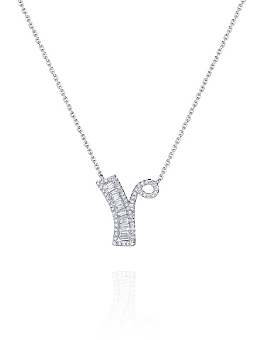 Necklace with a pendant in white gold and diamonds in the shape of the letter Y, 1