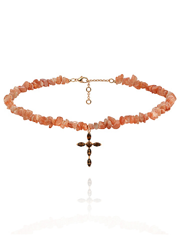 Aventurine & Quartz Rose Silver Choker, 1