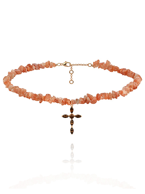 Aventurine & Quartz Rose Silver Choker, 1