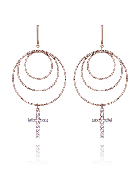 Hoop earrings with three rings in gold-plated silver with cubic zirconia      , 1