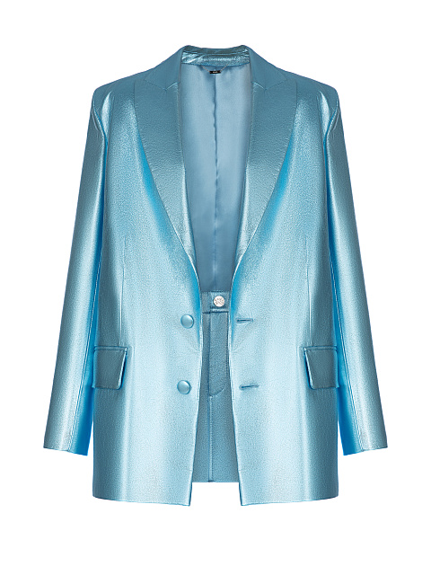 Metallic Blue Leather Blazer & Skirt Set, 1 Metallic Blue Leather Blazer & Skirt Set, 1