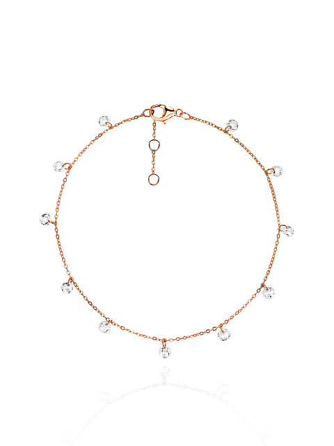 Rose Silver & Round Shaped Cubic Zirkonia Anklet, 1