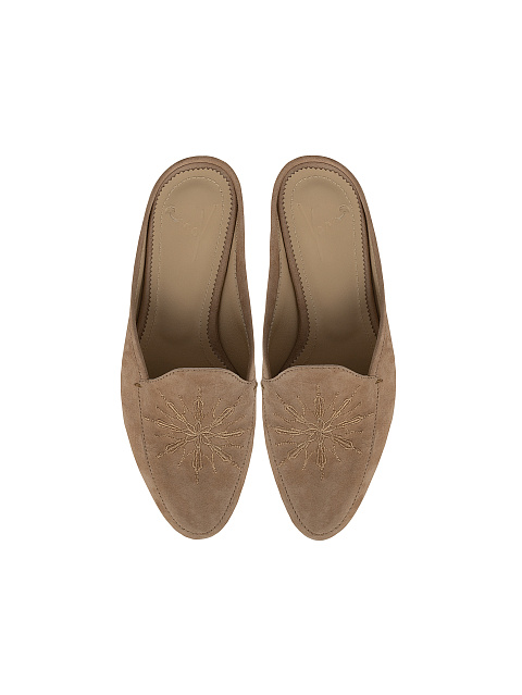 Embroidered Beige Suede Mules, 4