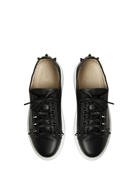 Black Leather Studded Sneakers, 4