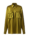 Блуза из оливкового шелка, супатная застежка, воротник, манжеты, без подплечников