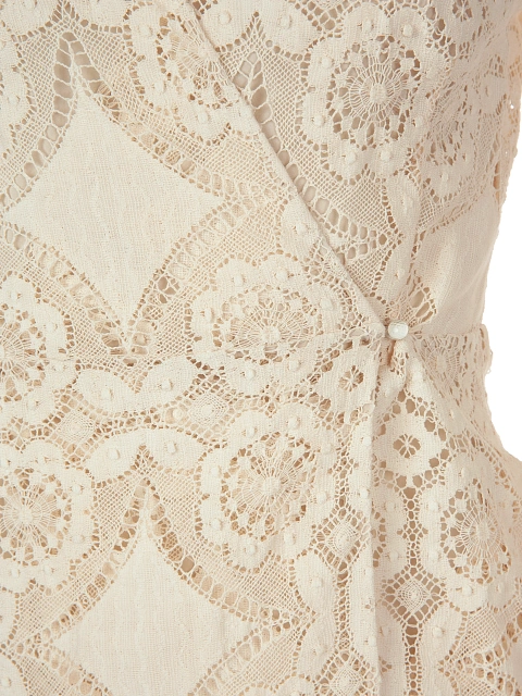 Light Beige Fringe Cotton Lace Wrap Dress, 4