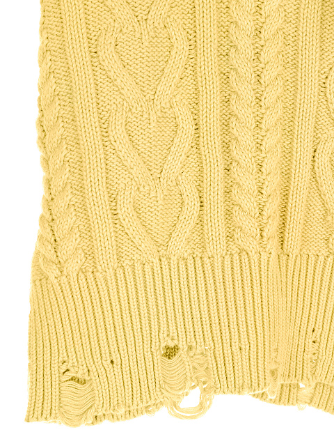 Yellow Cotton Cropped Cable Knit Sweater, 3 Yellow Cotton Cropped Cable Knit Sweater, 3