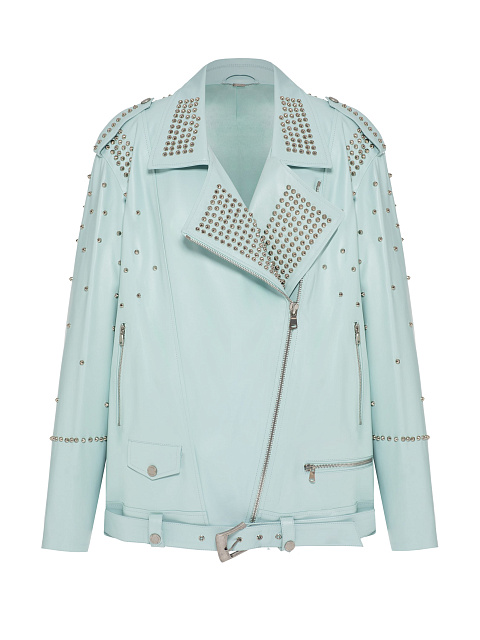 Voluminous Turquoise Biker Jacket With Spikes, 1