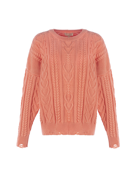 Coral Distressed Cable Knit Sweater, 1 Coral Distressed Cable Knit Sweater, 1