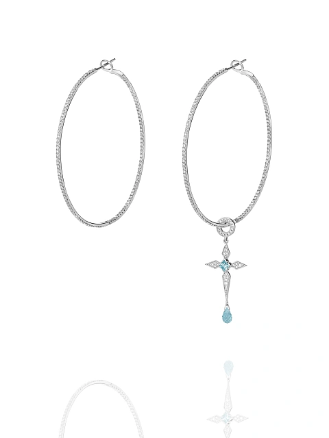 White Gold & Sky Blue Topaz Hoop Pendant, 3