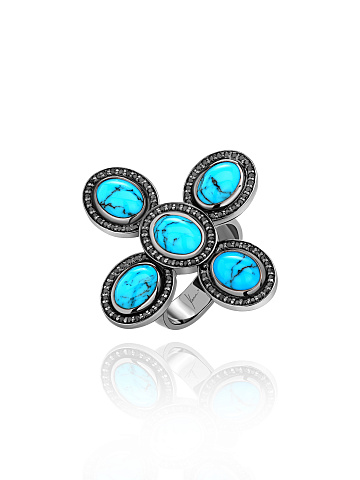 Black Silver, Tuquoise & Cubic Zirkonia Ring, 1