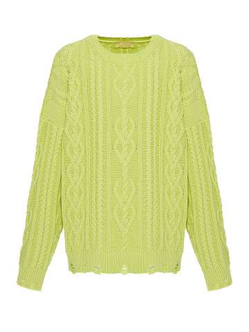 Light Green Unisex Cable Knit Cotton Sweater, 1