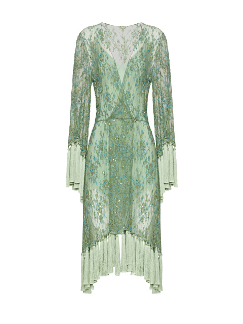 Green Beads & Sequins Embroidered Lace Dress, 1