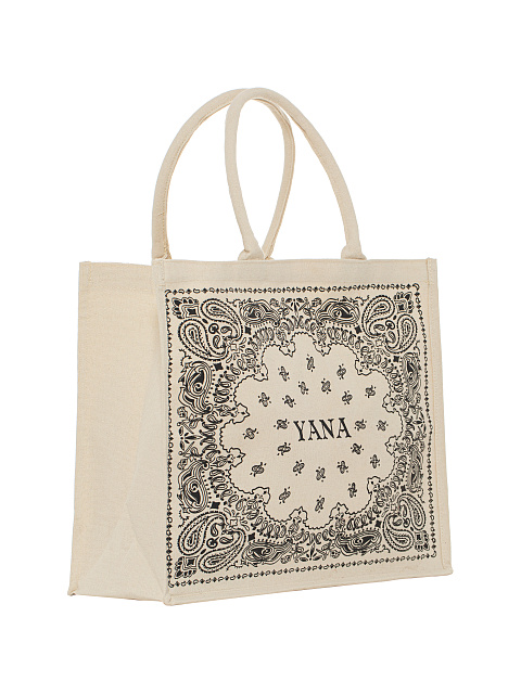 Black Paisley Printed Canvas Shopper Bag, 2