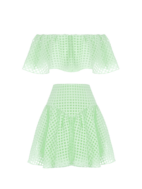 Lime Green Checked Chiffon Top & Mini Skirt, 1 Lime Green Checked Chiffon Top & Mini Skirt, 1