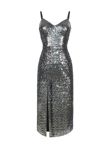 Silver Sequined Midi Dress, 1