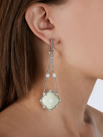 Chrysoprase & Cubic Zirkonia & Silver Earrings, 2