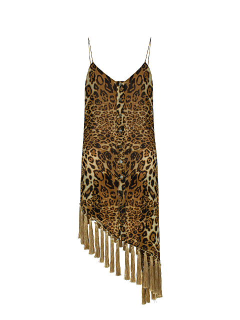 Asymmetric Leopard Fringed Mini Dress, 1