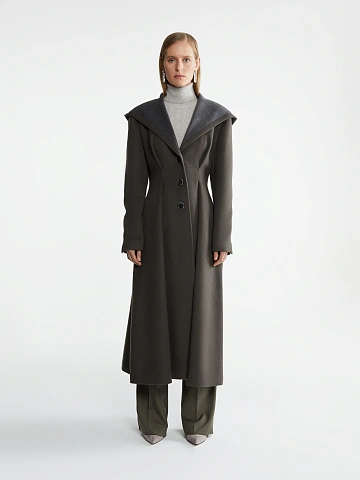 Gray Single Breasted Coat With Hood, 1
