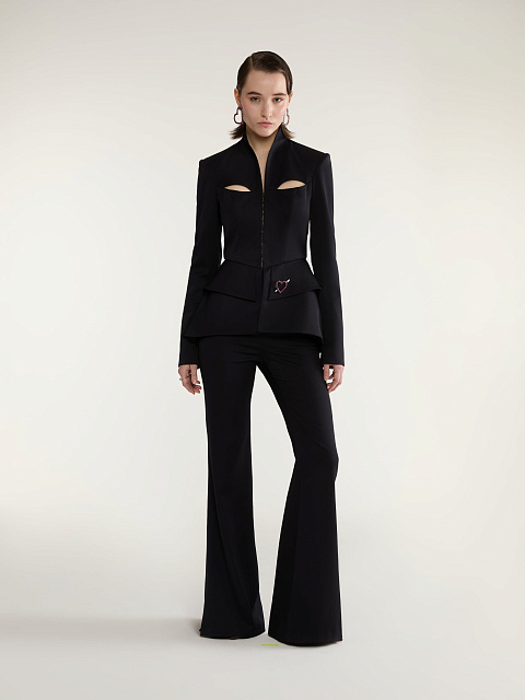 Black Two-piece Suit Of Jacket With Slits And Trousers, 7 Black Two-piece Suit Of Jacket With Slits And Trousers, 7