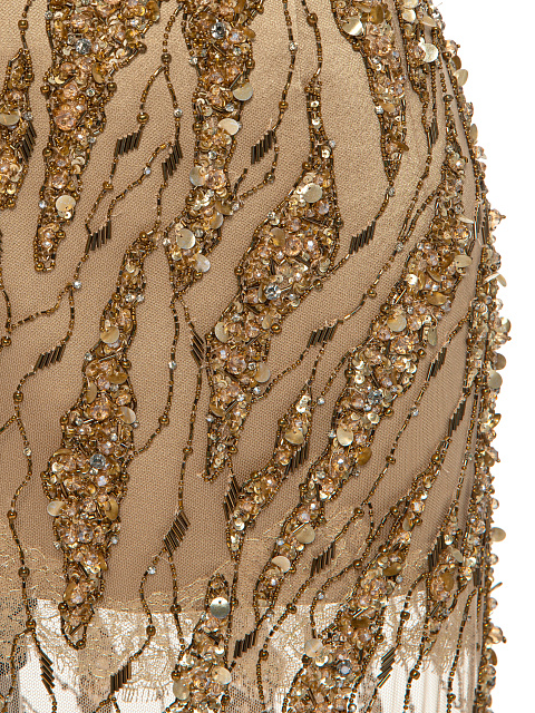 Gold Asymmetric Embroidered Mesh Maxi Dress, 4 Gold Asymmetric Embroidered Mesh Maxi Dress, 4