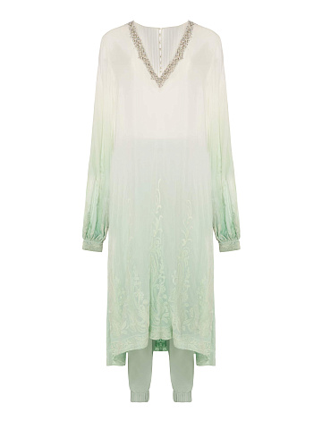 Cotton suit, embroidered tunic, elasticated joggers, 1