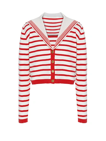 Cropped white cardigan with red stripes, 1